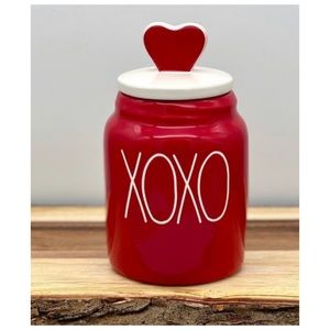 NEW Rae Dunn Red Baby XOXO Canister w/ Heart Figural Topper